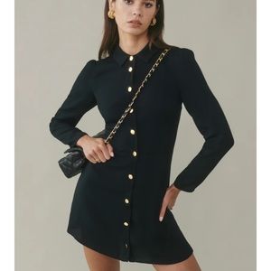 Reformation Hugh dress NWT black with gold buttons size 6